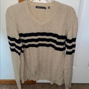 Vince Women's V-Neck Sweater in Cream with Black Stripes
